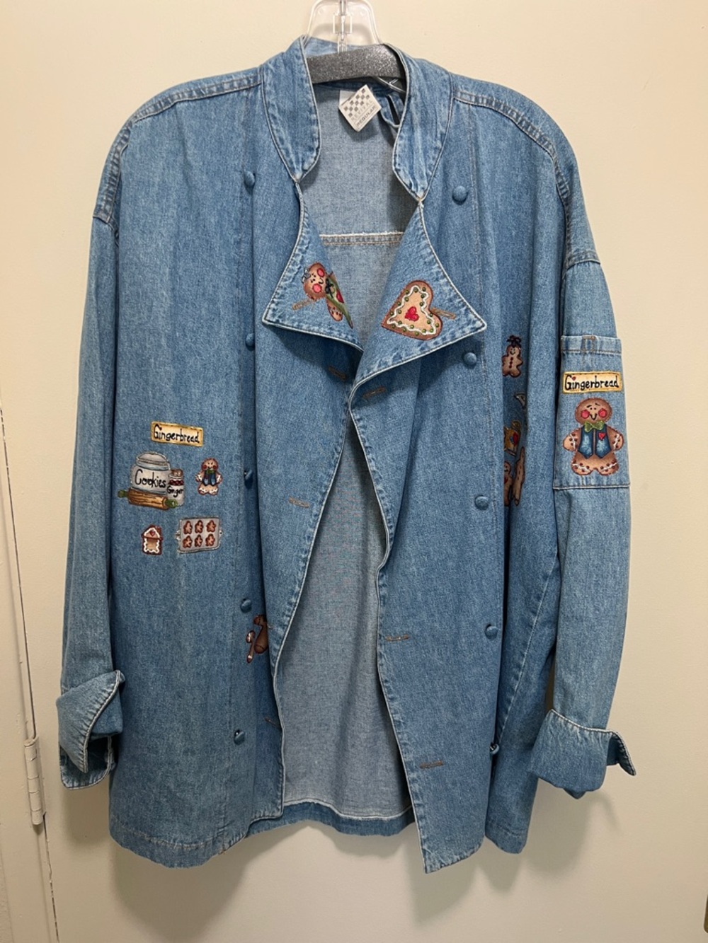 Denim Embroidered Gingerbread Blazer Jacket - Light Blue